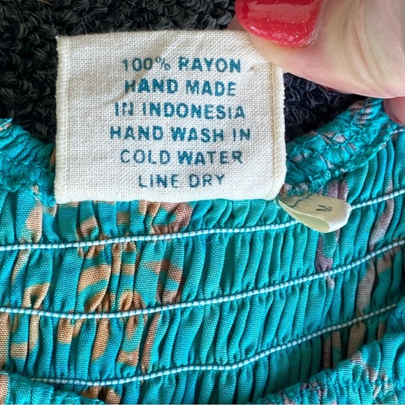 GO FISH Sleeveless Maxi Dress Women’s M - Smocked Teal Floral Handmade Boho Y2K - Picture 7 of 7